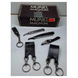 4 leather belt  keychains,  and 2 straight