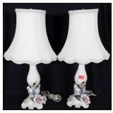 Two vintage lamps with 3D floral design. Bases