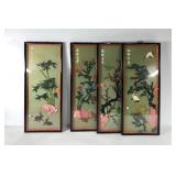 Four Asian style glass and stone 3D panels, each