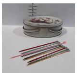 Sewing tin and knitting needles