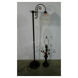 Floor lamp with beaded shade, table lamp with no