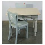 Table and two chairs, bird motif, painted, table