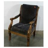 Upholstered arm chair, nice carved details