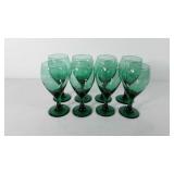 Eight green wine glasses, 7"