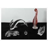 Art glass animals, includes dolphin, crab, and
