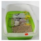 Cat litter box with some litter pellets and cat