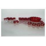 Bulls Eye Ruby red flash glass punch bowl with 13