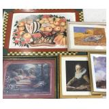 Wall art, five framed prints, sizes range from