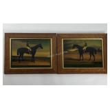 Pair of English reverse painting racing horses in