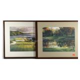 Two Tom Lynch golf watercolor prints, the 7th