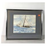 Sailboat watercolor painting, signed, framed and