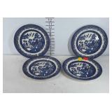 Four 10.5" blue willow plates, Churchill