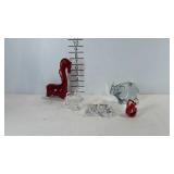 Glass animal figurines, giraffe, ram, squirrel,