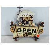 Buildog chef open sign, 14.5" × 3.5"