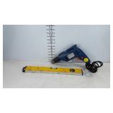 Tools, 17" level/ruler and impact drill, works