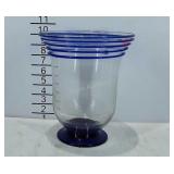 Blue swirl decor glass vase, 8" × 9"