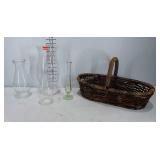 Hurricane globe, oil lamp chimneys, small vase,