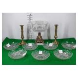 Set of seven Anchor Hocking tri-footed depression