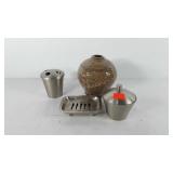 Bathroom decor, includes pottery vase, toothbrush