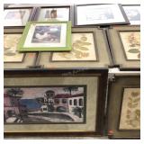Wall art group, 10 framed decor pictures, some
