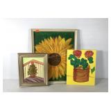 Three amateur artist paintings on canvas, sizes