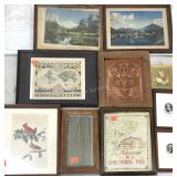 Wall art, ten small pictures, needlework, punched