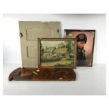 Wall art, early framed print, 20x16, chippy paint