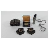 Mixed group, includes patches, binoculars, crown