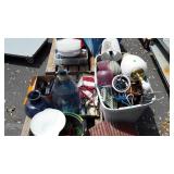 Skid lot, glass vases, lamps, shoes size 12,