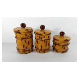 Three McCoy bamboo style canisters