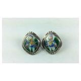 Sterling silver enameled floral earrings