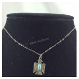 Sterling silver and turquoise bird necklace 18in