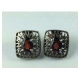 Sterling silver and red stone earrings