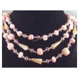 Pink quartzite. Multi color glass beaded necklace
