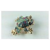 Multi crystal Austrian crystal frog goldtone