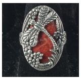 Size 7 Sterling sponge coral dragonfly ring