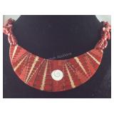 22in red seed bead bib necklace