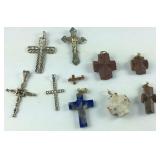 Cross pendants, a few are marked 925