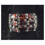 Sterling Silver Garnet Cluster Ring Signed NF,