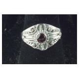 Sterling Silver Vintage Style Garnet Solitaire