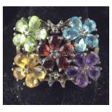Sterling Silver multi--Gemstone Flower Ring, size