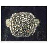 Sterling Silver Marcasite & CZ Dome Ring, size 9