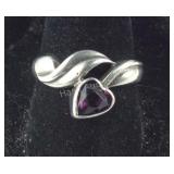 Sterling Silver Heart Cut Garnet Ring, size 8.25