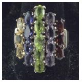 Sterling Silver 5-Row Multi--Stone Ring, size