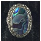 Sterling Silver Vintage Abalone & Marcasite Halo