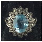 Sterling Silver Vintage Blue Topaz & Marcasite