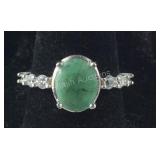 Sterling Silver Genuine Emerald & CZ Ring, size 6