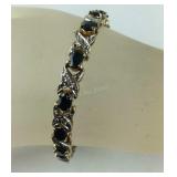 Sterling Silver Genuine Sapphire & Diamond Tennis