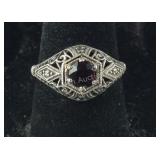 Sterling Silver Filigree Style Garnet Solitaire