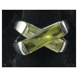 Sterling Silver Modernistic Peridot Ring, size 7